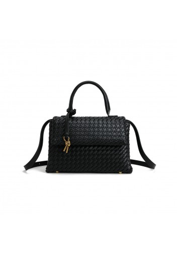 Gabrielle Woven Vegan Leather Shoulder Bag Black