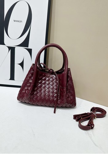 Mia Gallery Woven Vegan Leather Small Shoulder Bag Wine Red