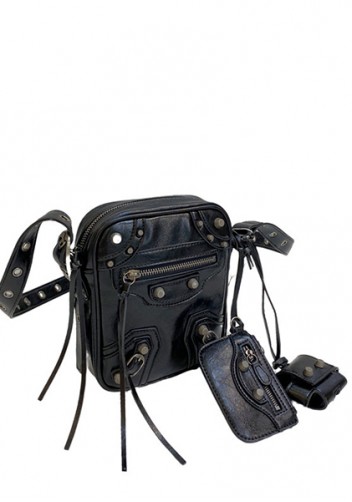 The Route 66 Vegan Leather Vertical Messenger Bag Black