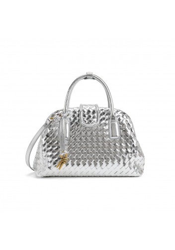 Georgia Woven Vegan Leather Shoulder Bag Silver