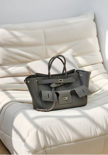 Monaco Glam Carry All Large Leather Shoulder Bag Grey