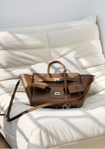 Monaco Glam Carry All Large Leather Shoulder Bag Brown