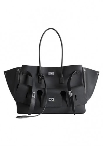 Monaco Glam Carry All Large Leather Shoulder Bag Black Silver