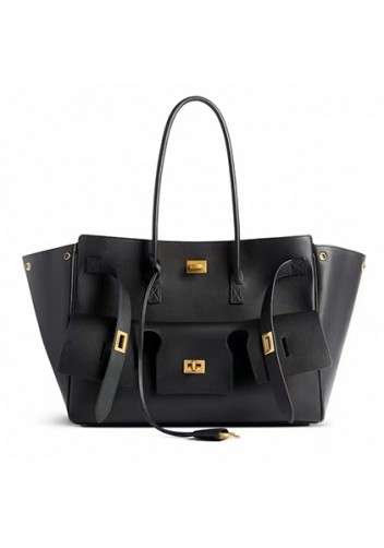 Monaco Glam Carry All Large Leather Shoulder Bag Black Gold