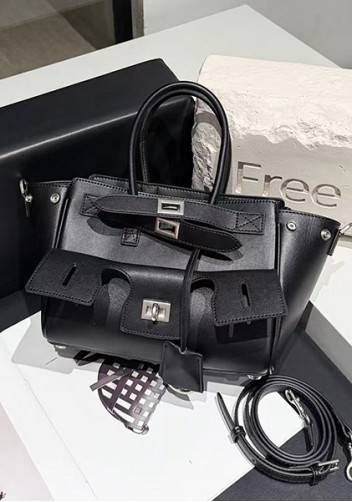 Monaco Glam Carry All Mini Leather Shoulder Bag Black Silver