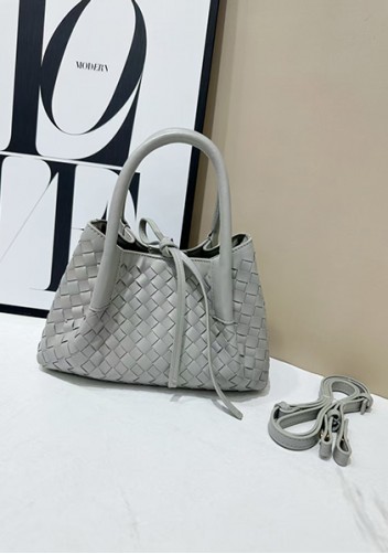 Mia Gallery Woven Vegan Leather Small Shoulder Bag Light Grey