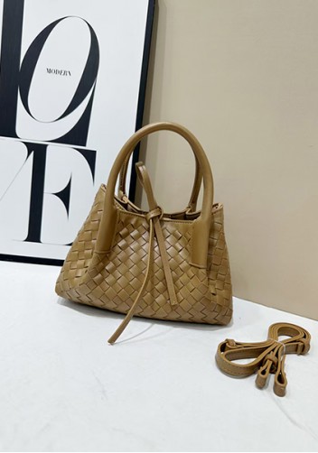 Mia Gallery Woven Vegan Leather Small Shoulder Bag Khakhi