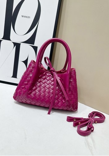 Mia Gallery Woven Vegan Leather Small Shoulder Bag Hot Pink