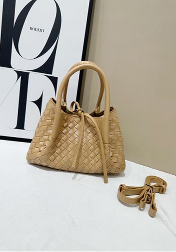 Mia Gallery Woven Vegan Leather Small Shoulder Bag Beige