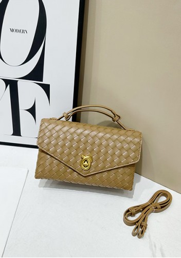 Envelope Lock Woven Vegan Leather Bag Khakhi