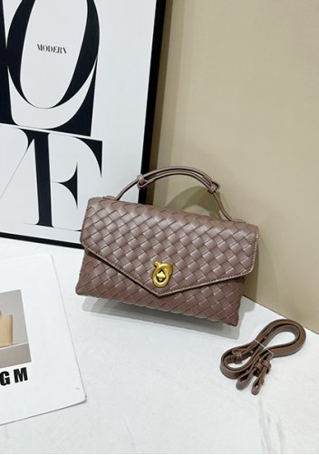 Envelope Lock Woven Vegan Leather Bag Grey Brown