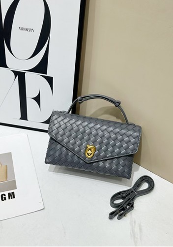 Envelope Lock Woven Vegan Leather Bag Grey