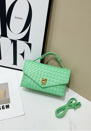 Envelope Lock Woven Vegan Leather Bag Green
