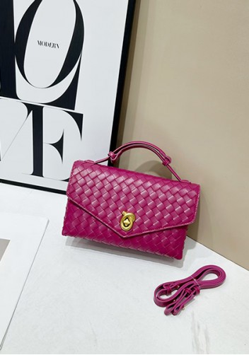 Envelope Lock Woven Vegan Leather Bag Fuchsia