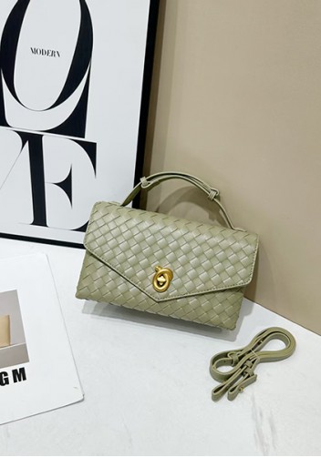 Envelope Lock Woven Vegan Leather Bag Cave Green