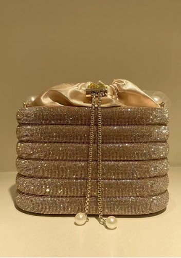 Elise Crystal-Embellished Bucket Champagne