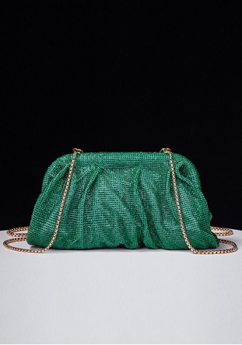 Elise Crystal-Embellished Pouch Dark Green