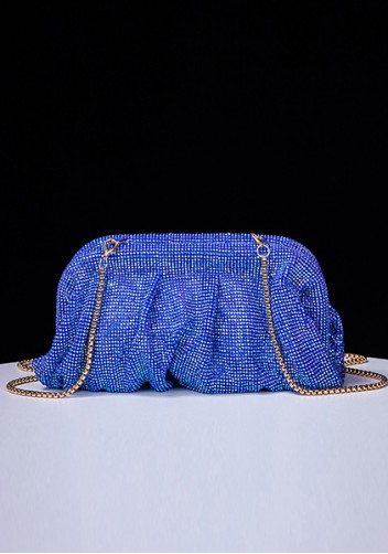 Elise Crystal-Embellished Pouch Blue