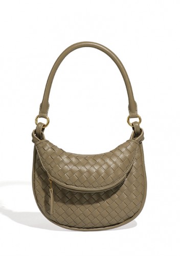Gemini Woven Vegan Leather Mini Shoulder Bag Khaki