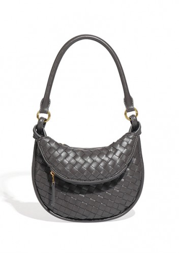 Gemini Woven Vegan Leather Mini Shoulder Bag Grey