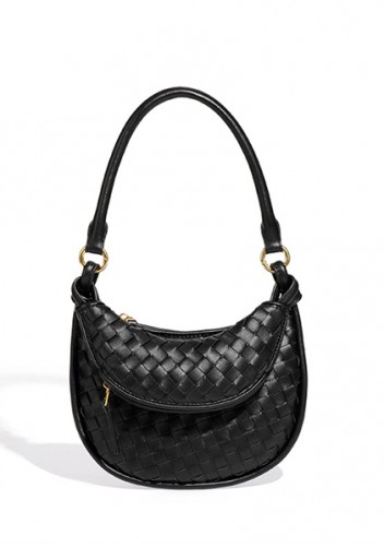 Gemini Woven Vegan Leather Mini Shoulder Bag Black