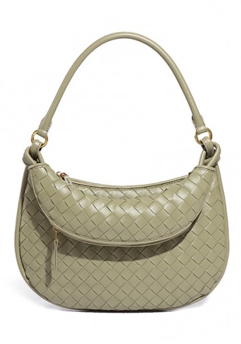 Gemini Woven Vegan Leather Medium Shoulder Bag Green