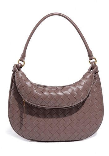 Gemini Woven Vegan Leather Medium Shoulder Bag Grey-Brown