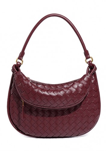 Gemini Woven Vegan Leather Medium Shoulder Bag Burgundy