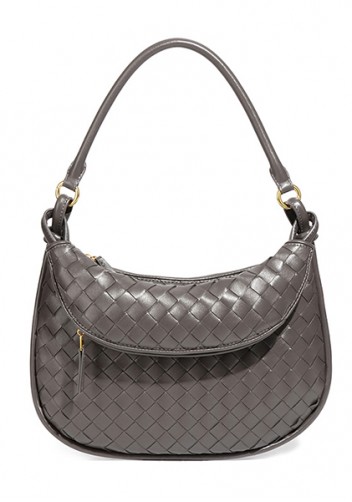 Gemini Woven Vegan Leather Medium Shoulder Bag Grey