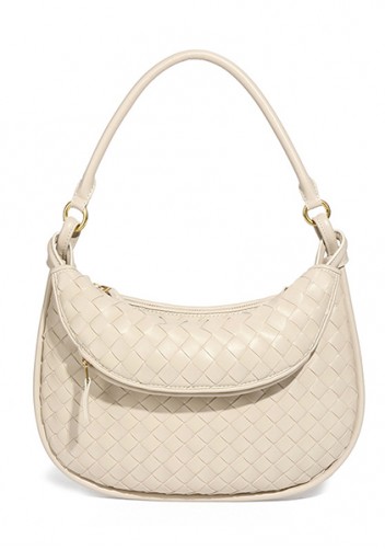 Gemini Woven Vegan Leather Medium Shoulder Bag Cream