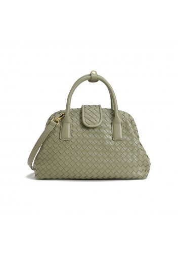 Georgia Woven Vegan Leather Shoulder Bag Green