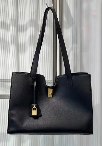 Shimanne Calfskin Shoulder Bag Tote Black
