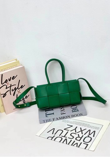 Mia Woven Leather 8 Squares Mini Tote Racing Green