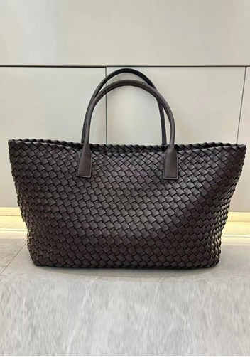 Grand Boulevard Woven Large Leather Tote Choco