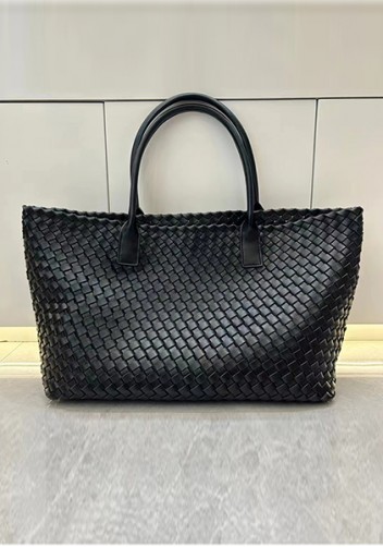 Grand Boulevard Woven Large Leather Tote Black