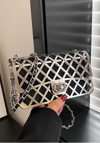 Adele Metal Flap Chain Shoulder Bag Silver
