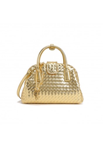 Georgia Woven Vegan Leather Shoulder Bag Gold