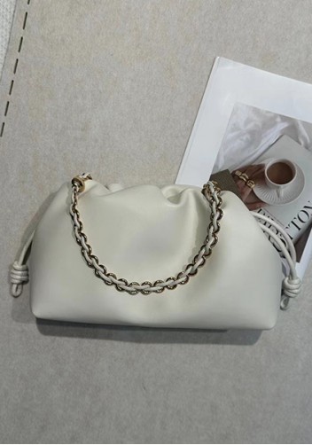 Salsa Leather Medium Drawstring Bag Cream
