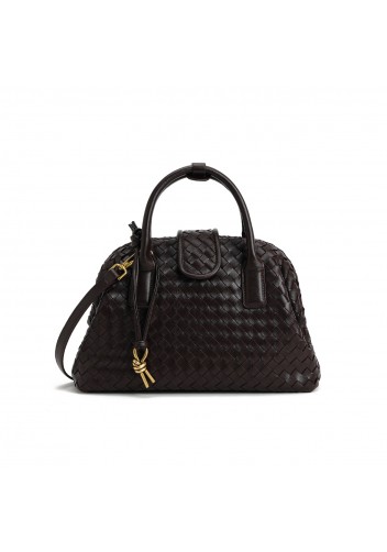 Georgia Woven Vegan Leather Shoulder Bag Choco