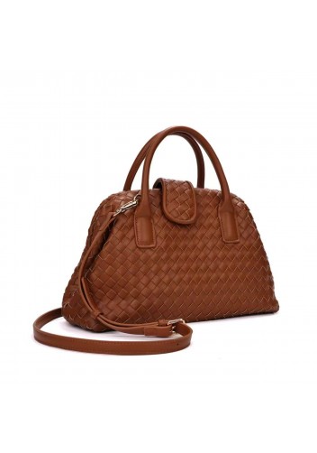 Georgia Woven Vegan Leather Shoulder Bag Brown
