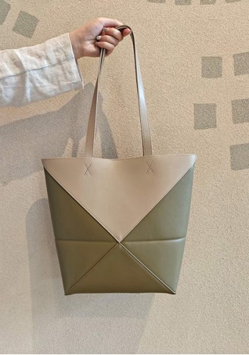 Adrienne Patchwork Leather Medium Tote Beige Green