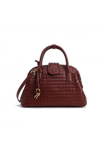 Georgia Woven Vegan Leather Shoulder Bag Wine