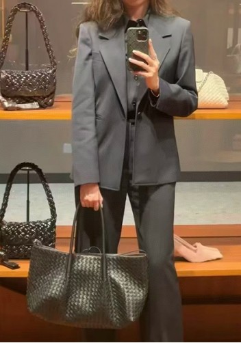 Mia Gallery Woven Leather Shoulder Large Bag Black