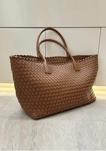 Grand Boulevard Woven Large Leather Tote Camel