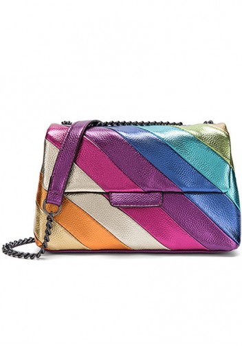 Adele Rainbow Flap Medium Bag Faux Leather Purple