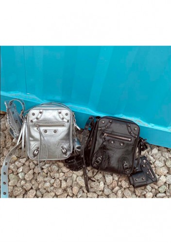 The Route 66 Vegan Leather Vertical Messenger Bag Silver