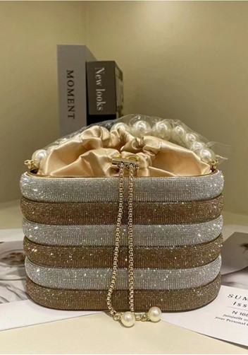 Elise Crystal-Embellished Bucket Silver Champagne