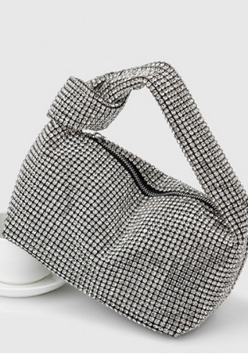 Olga Knotted Crystal-Embellished Shoulder Bag Silver