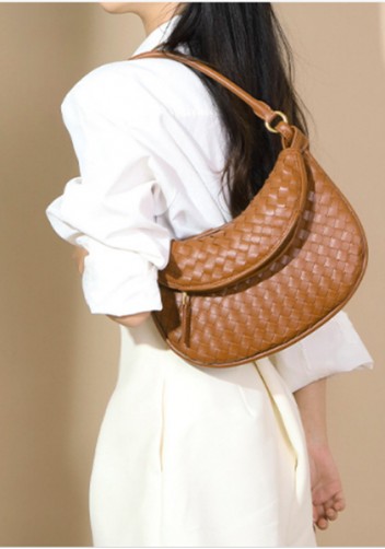 Gemini Woven Vegan Leather Small Shoulder Bag Black