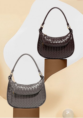 Gemini Woven Vegan Leather Medium Shoulder Bag Grey